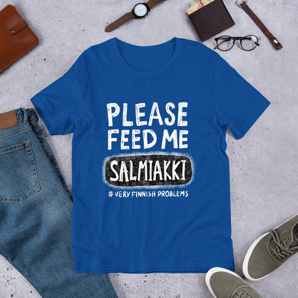 Feed Me Salmiakki Finnish Food T-Shirt - Finnish t-shirt from Very Finnish Problems
