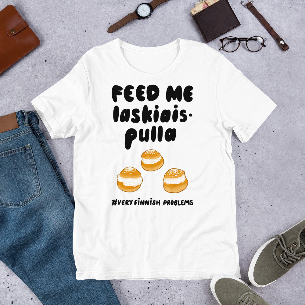 Feed me Laskiaispulla Finnish Winter T-Shirt - Finnish t-shirt from Very Finnish Problems