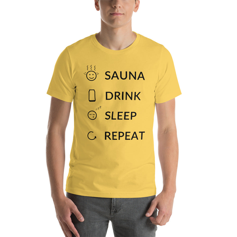 Sauna, Drink, Sleep, Repeat Unisex T-Shirt - Finnish t-shirt from Very Finnish Problems