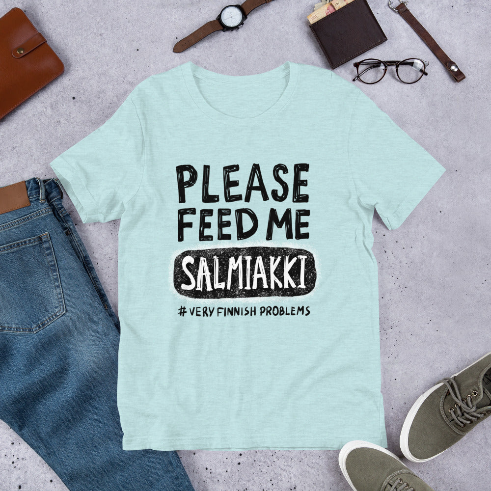 Feed Me Salmiakki Finnish Food T-Shirt - Finnish t-shirt from Very Finnish Problems