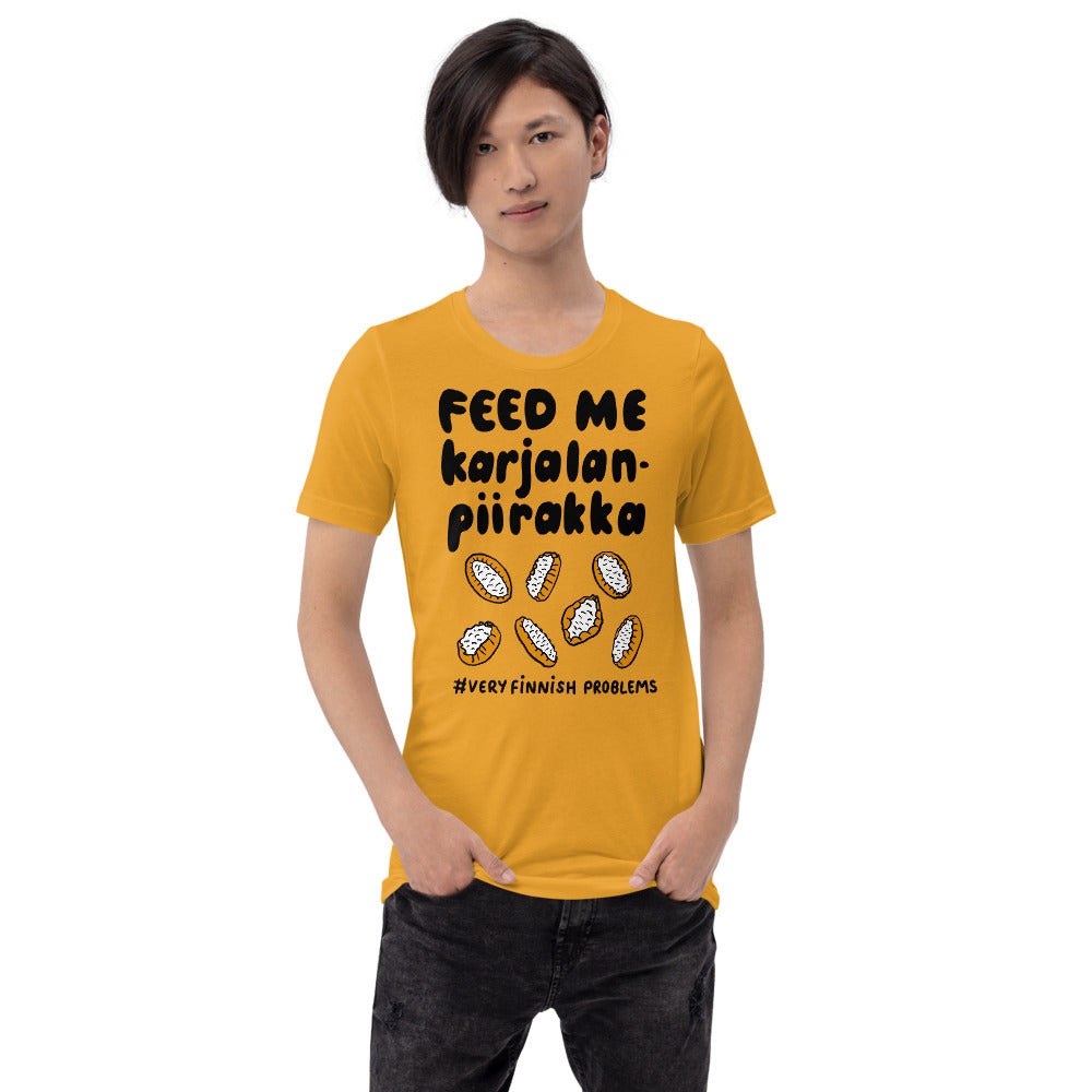 Feed Me Karjalanpiirakka Finnish Food T-Shirt - Very Finnish Problems official t-shirt