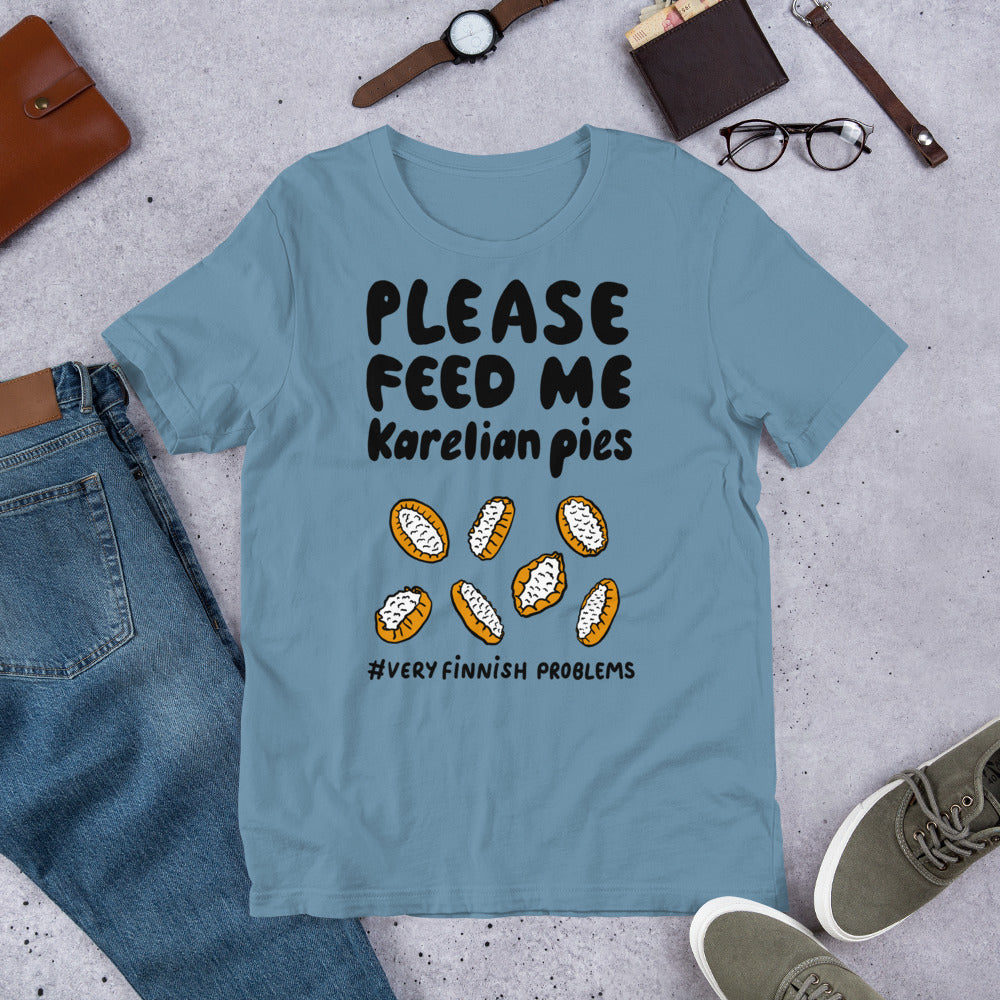 Feed me Karelian Pies II Finnish Food T-Shirt - Finnish t-shirt from Very Finnish Problems