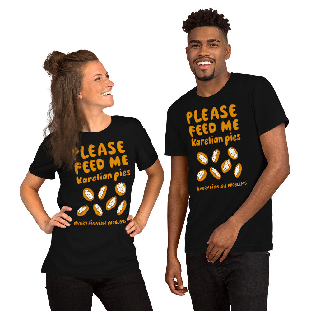 Feed me Karelian Pies II Finnish Food T-Shirt - Finnish t-shirt from Very Finnish Problems