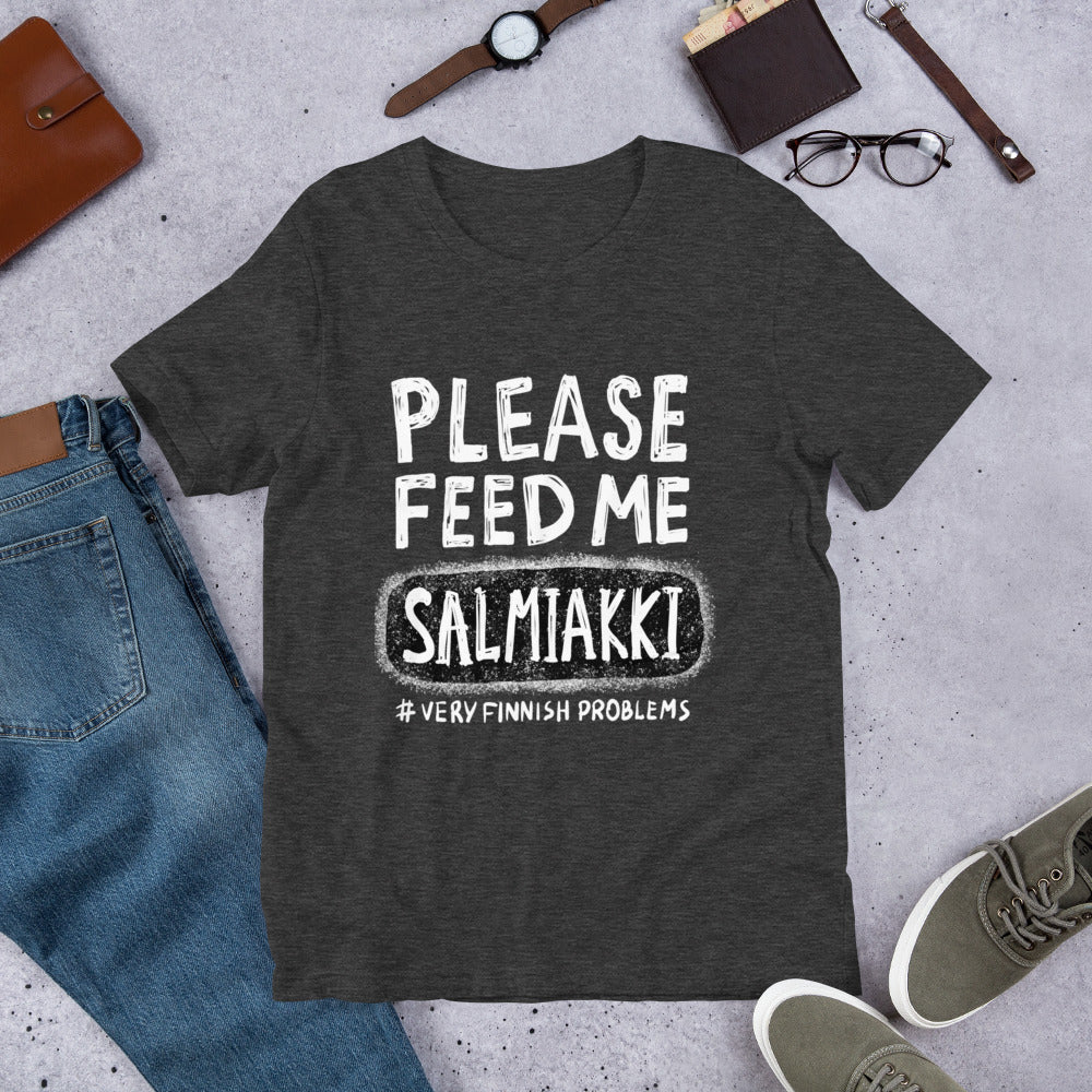 Feed Me Salmiakki Finnish Food T-Shirt - Finnish t-shirt from Very Finnish Problems