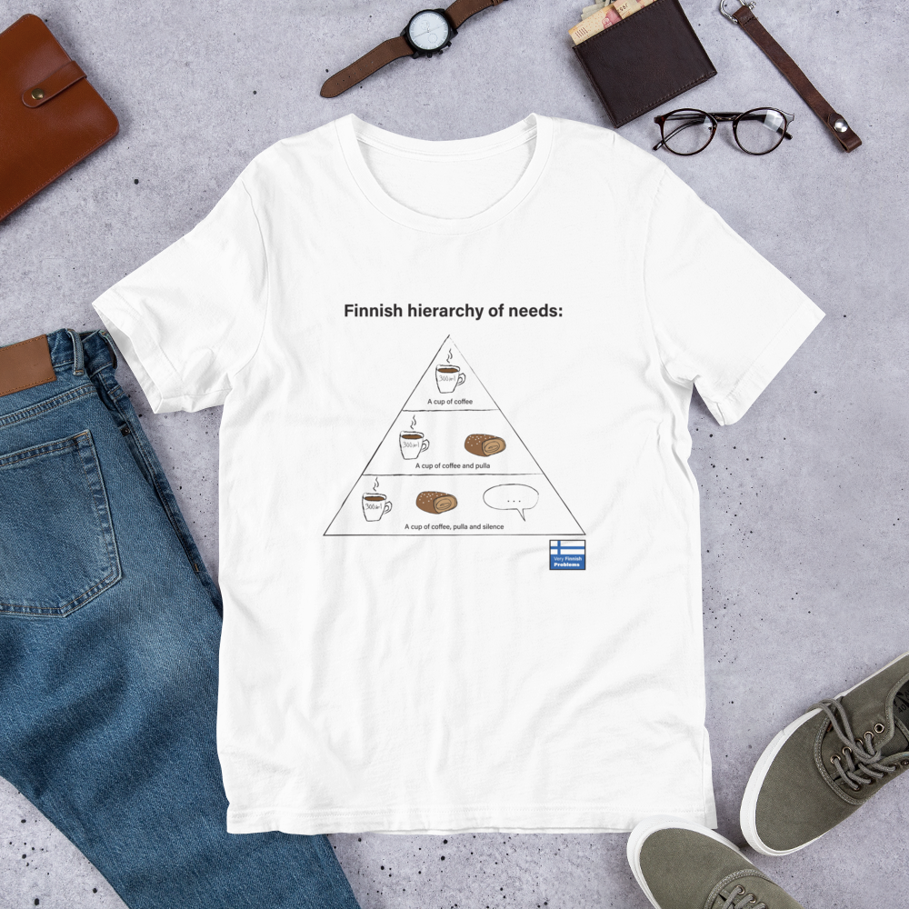 Hierarchy of Needs Finnish Coffee T-Shirt - Very Finnish Problems official t-shirt