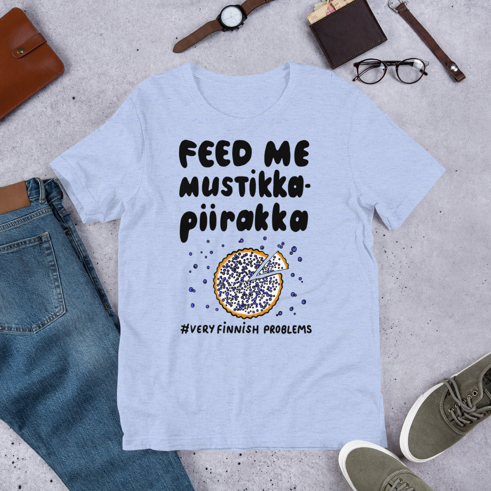Feed Me Mustikkapiirakka Finnish Food T-Shirt - Finnish t-shirt from Very Finnish Problems