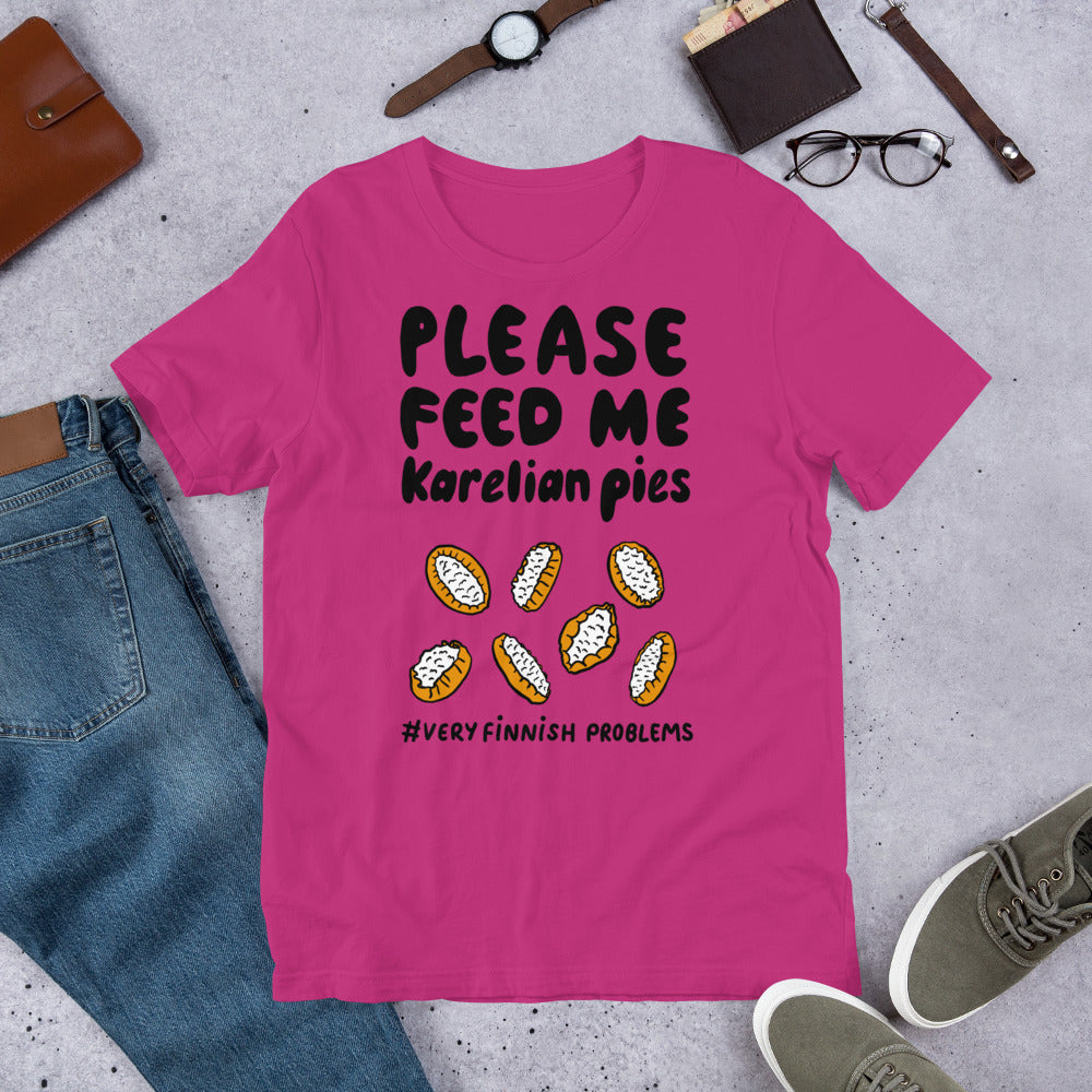 Feed me Karelian Pies II Finnish Food T-Shirt - Finnish t-shirt from Very Finnish Problems