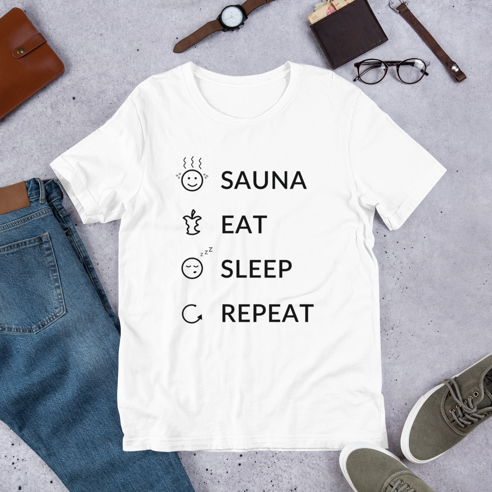 Sauna, Eat, Sleep, Repeat Finnish T-Shirt - alternate view - Very Finnish Problems
