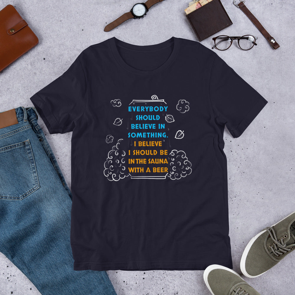 Everyone Should Believe Finnish t-shirt detail - Very Finnish Problems official merchandise