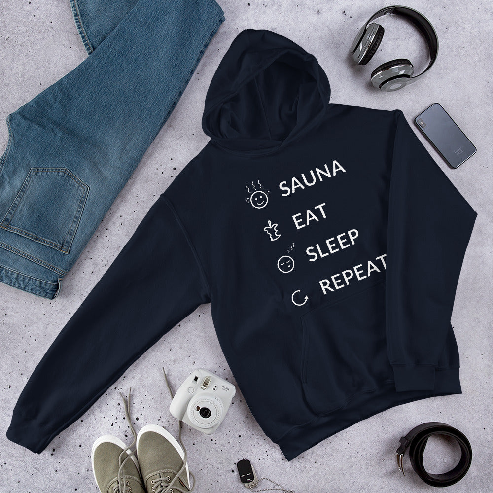 Sauna, Eat, Sleep, Repeat Finnish Lifestyle Hoodie - alternate view - Very Finnish Problems