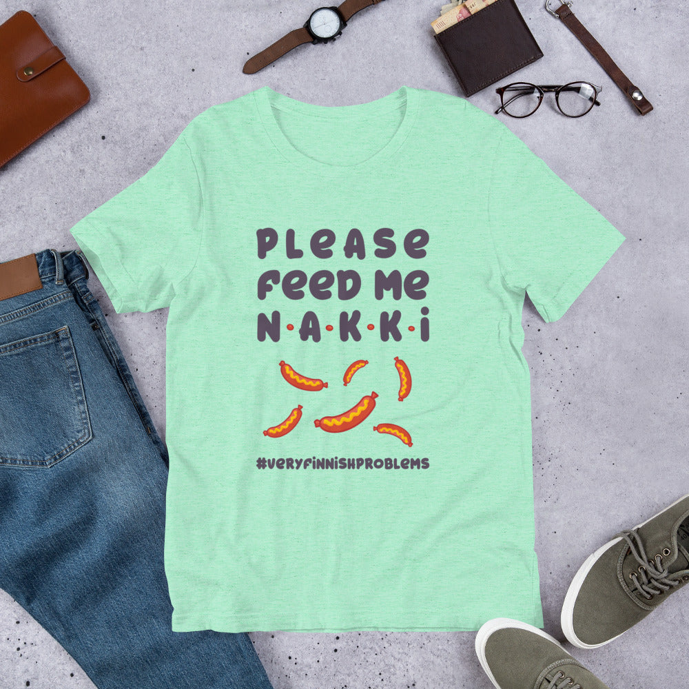 Feed Me Nakki Finnish Food T-Shirt - Finnish t-shirt from Very Finnish Problems