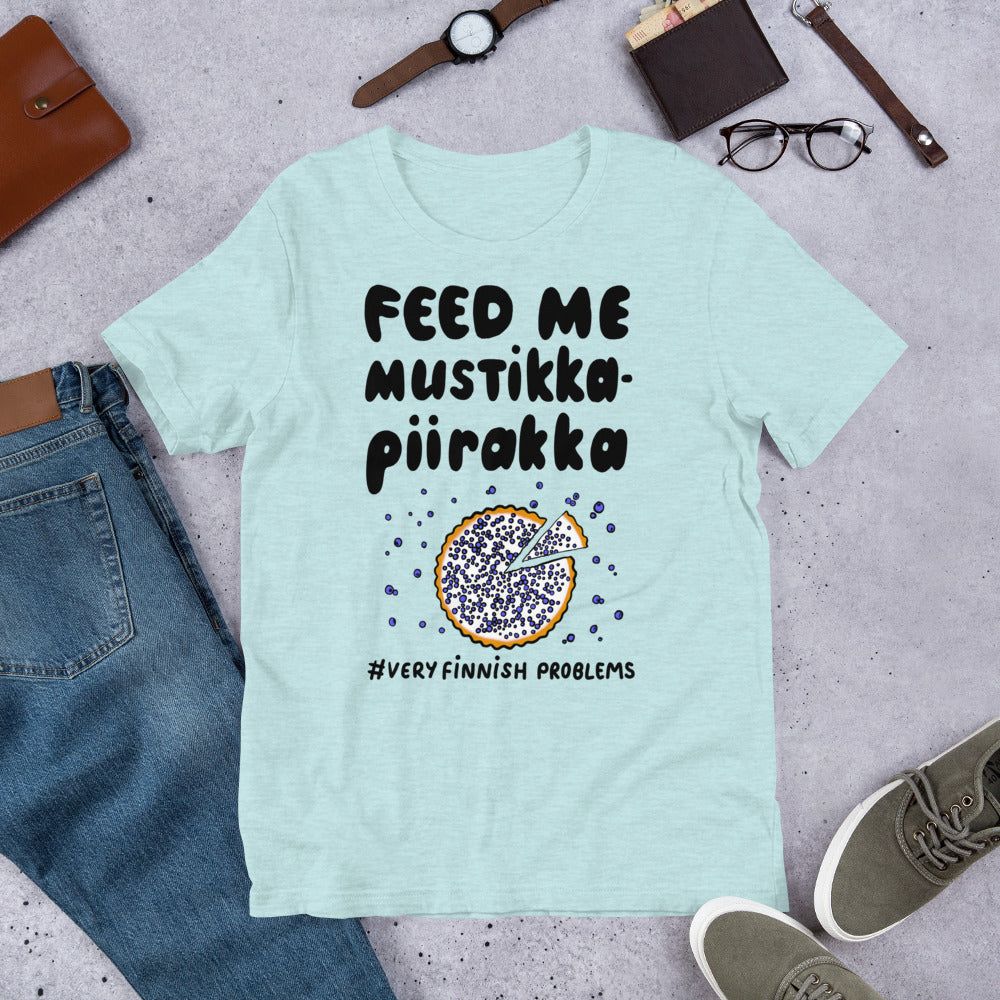 Feed Me Mustikkapiirakka Finnish Food T-Shirt - Finnish t-shirt from Very Finnish Problems