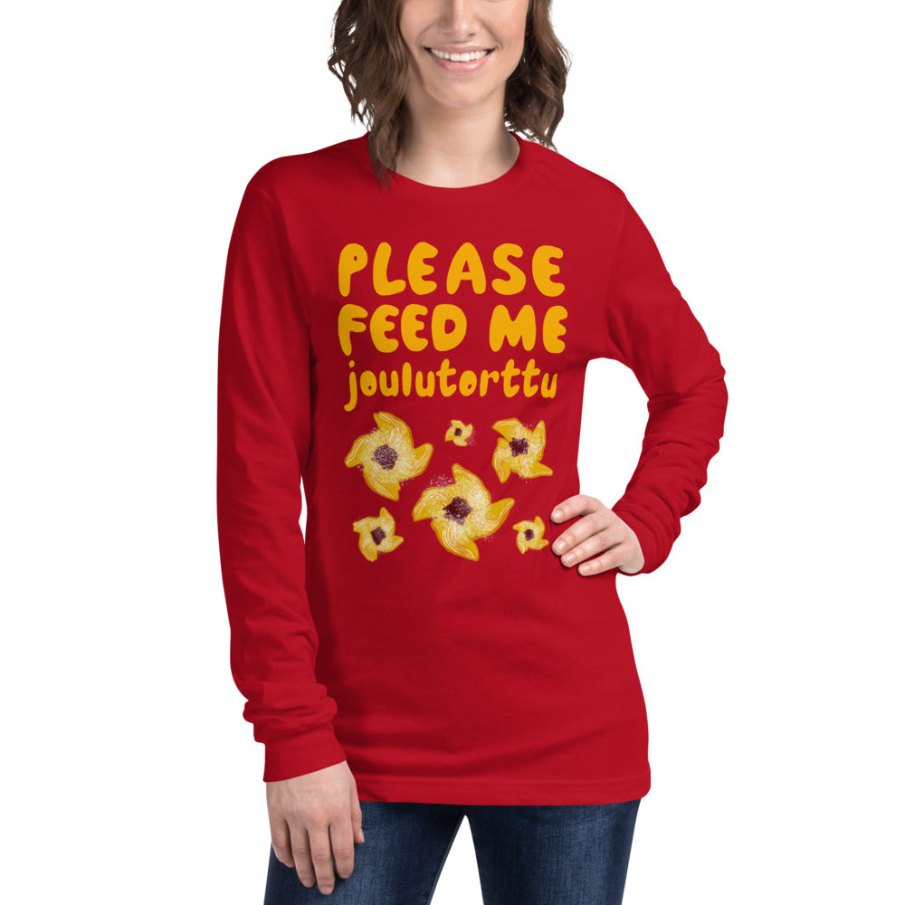 Feed me Joulutorttu Finnish Long Sleeve Tee - Finnish long sleeve tee from Very Finnish Problems
