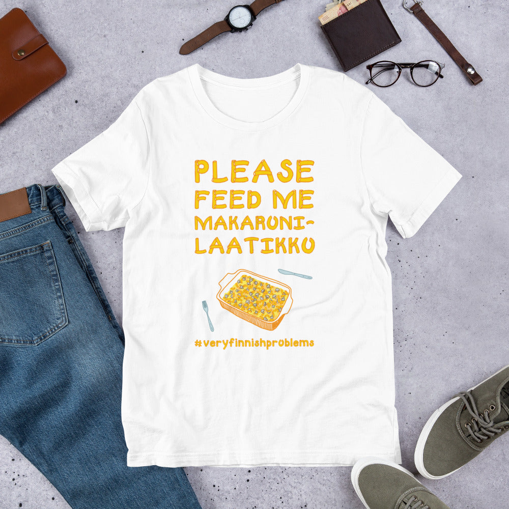 Feed Me Makaronilaatikko Finnish Food T-Shirt - Finnish t-shirt from Very Finnish Problems