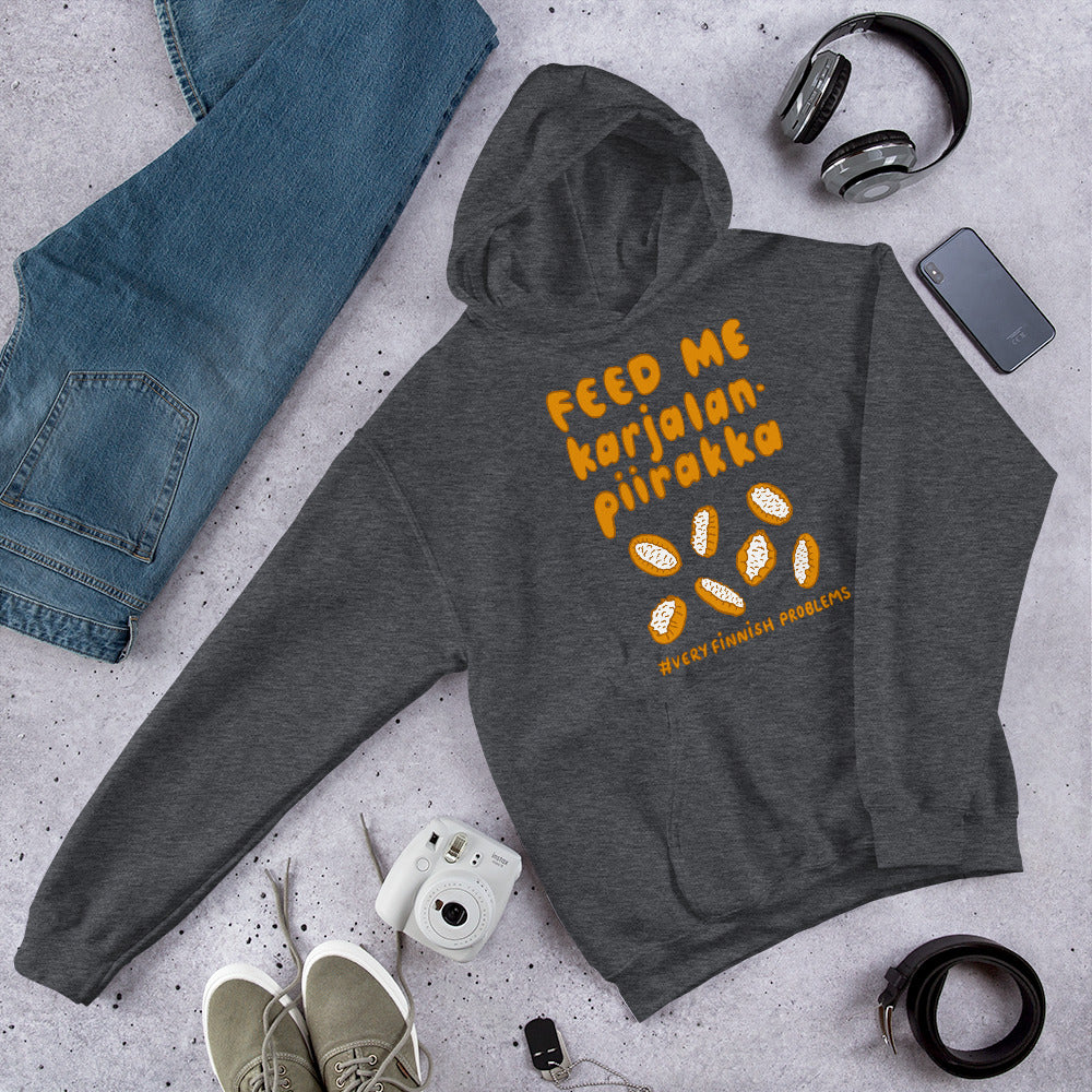 Feed Me Karjalanpiirakka Finnish Food Hoodie - Finnish hoodie from Very Finnish Problems