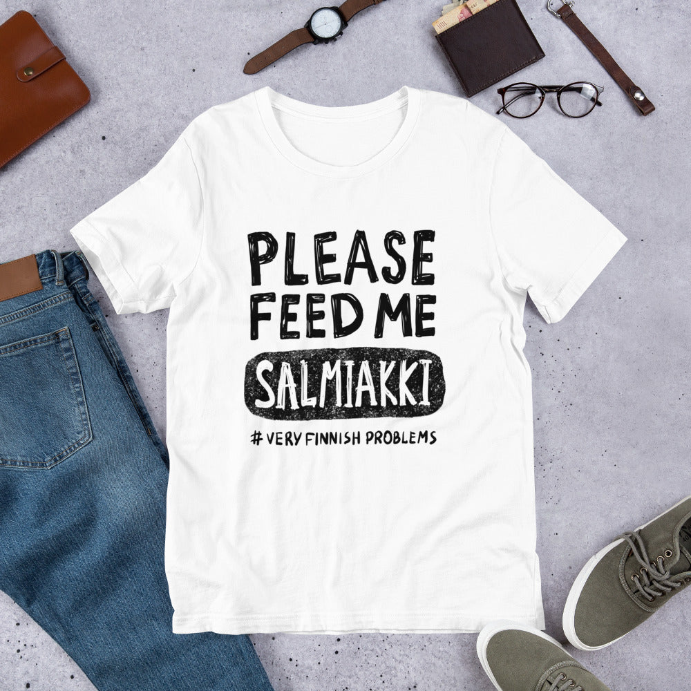 Feed Me Salmiakki Finnish Food T-Shirt - Finnish t-shirt from Very Finnish Problems