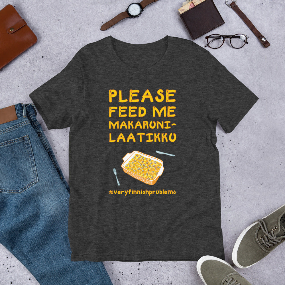 Feed Me Makaronilaatikko Finnish Food T-Shirt - Finnish t-shirt from Very Finnish Problems