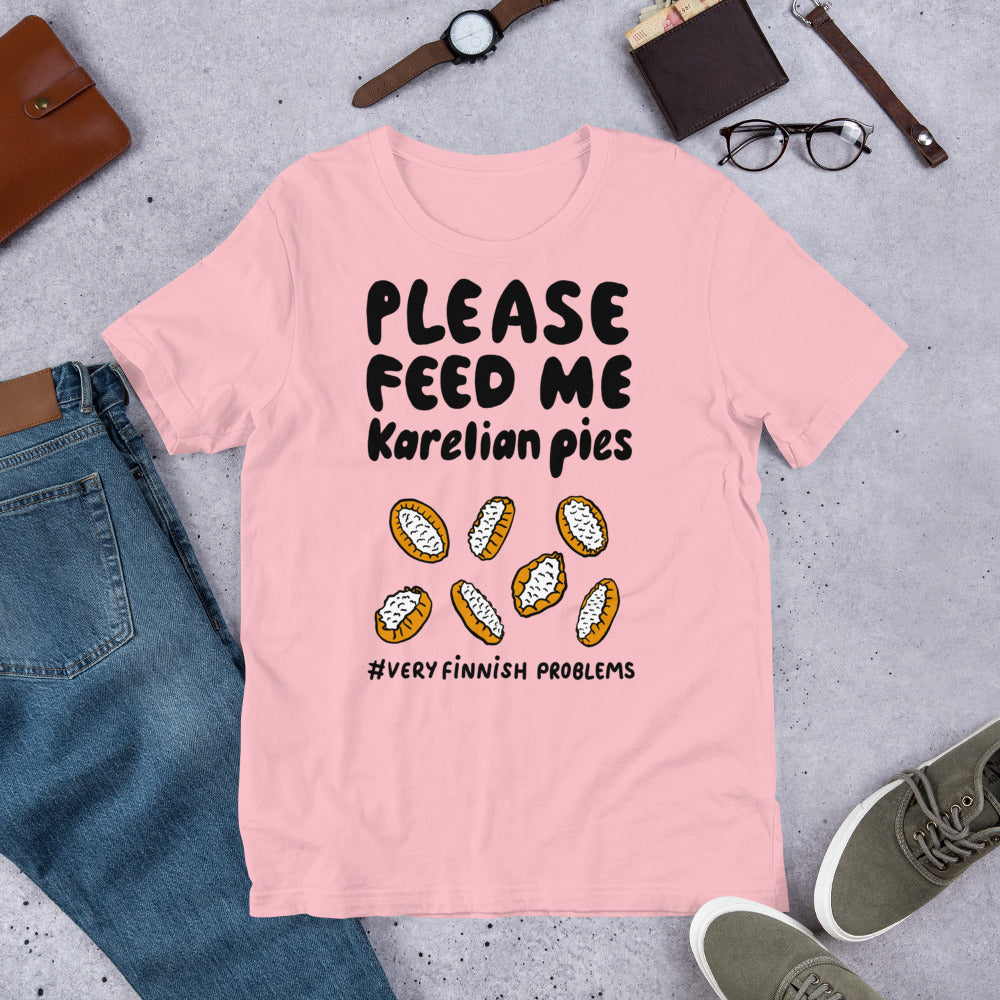 Feed me Karelian Pies II Finnish Food T-Shirt - Finnish t-shirt from Very Finnish Problems