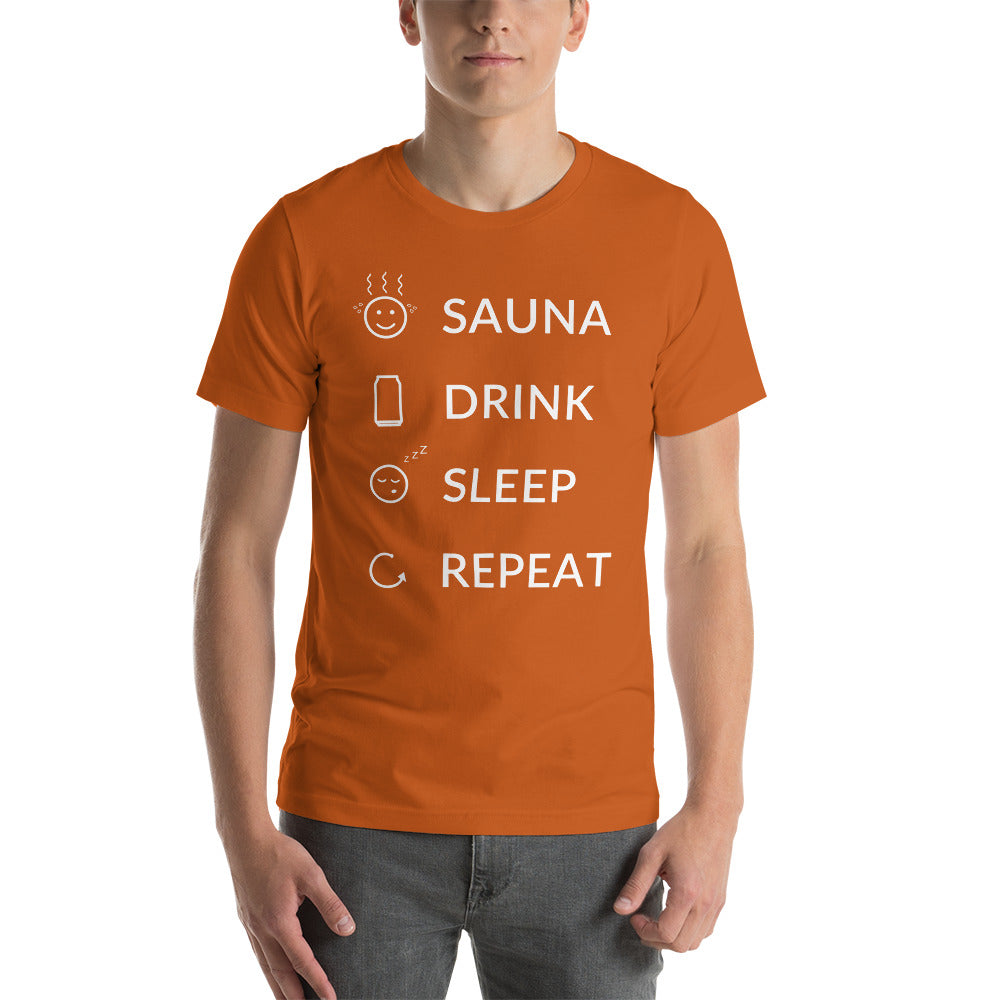 Sauna, Drink, Sleep, Repeat Unisex T-Shirt - Finnish t-shirt from Very Finnish Problems