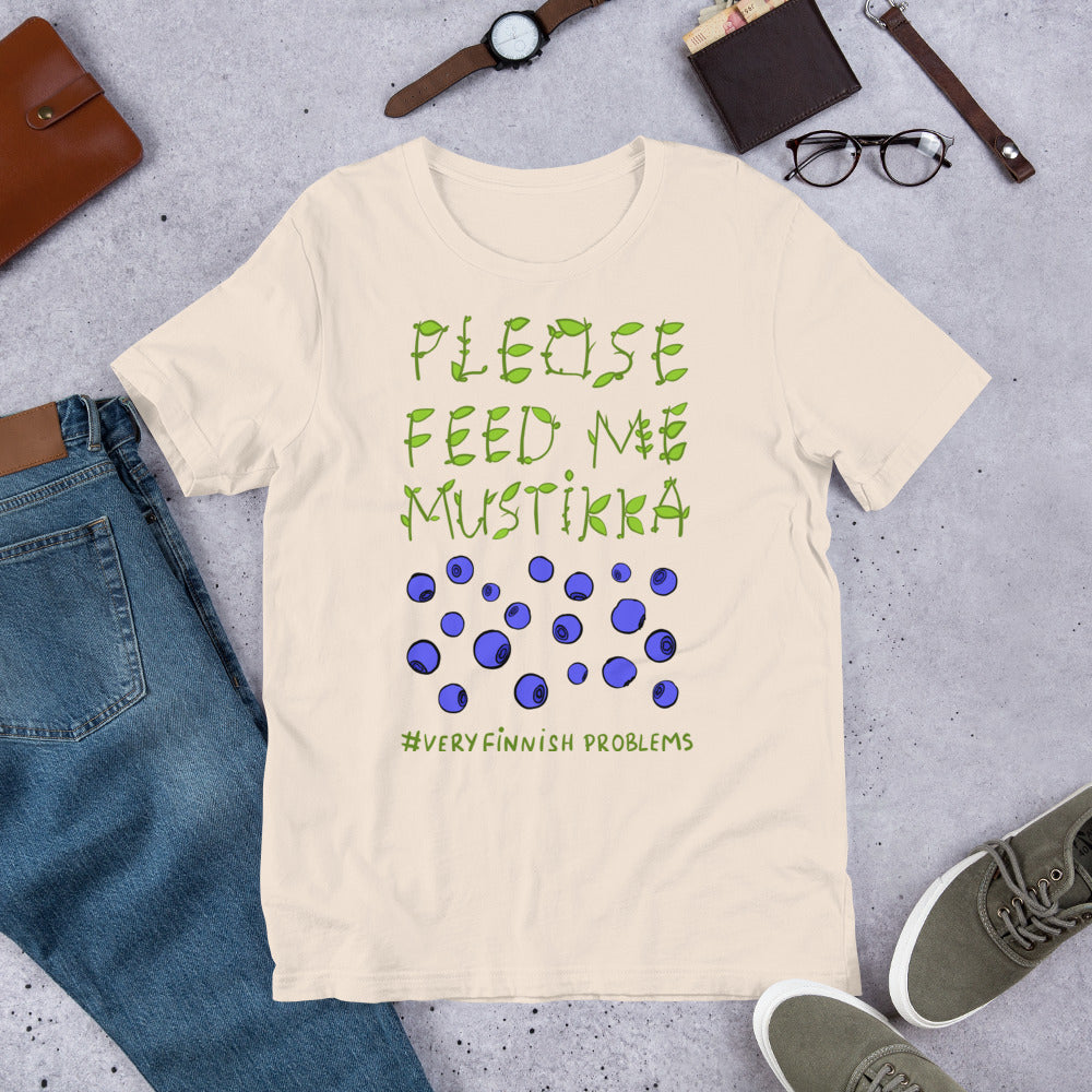 Feed Me Mustikka Finnish Food T-Shirt - Finnish t-shirt from Very Finnish Problems