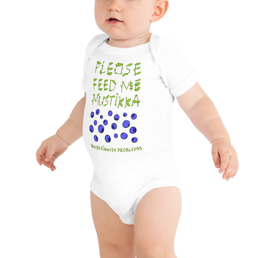 Please Feed Me Mustikka Finnish Baby Bodysuit - Very Finnish Problems official baby bodysuit