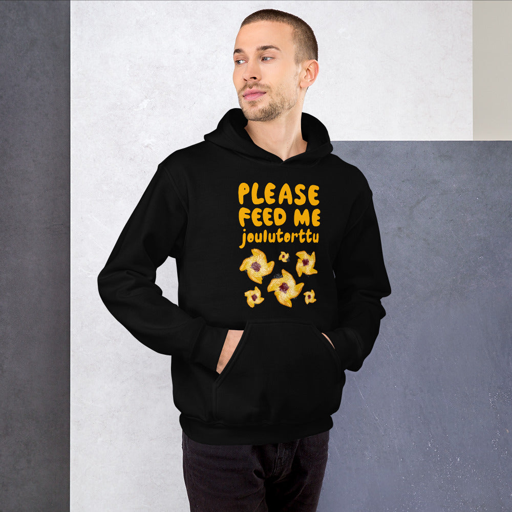 Feed me Joulutorttu Finnish hoodie detail - Very Finnish Problems official merchandise
