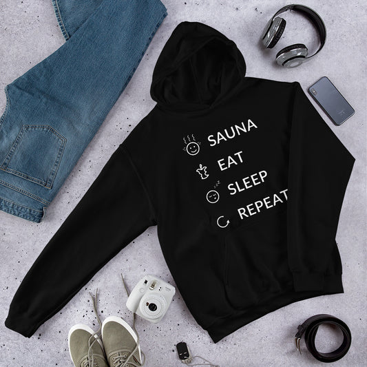 Sauna, Eat, Sleep, Repeat Finnish Lifestyle Hoodie - Very Finnish Problems official hoodie