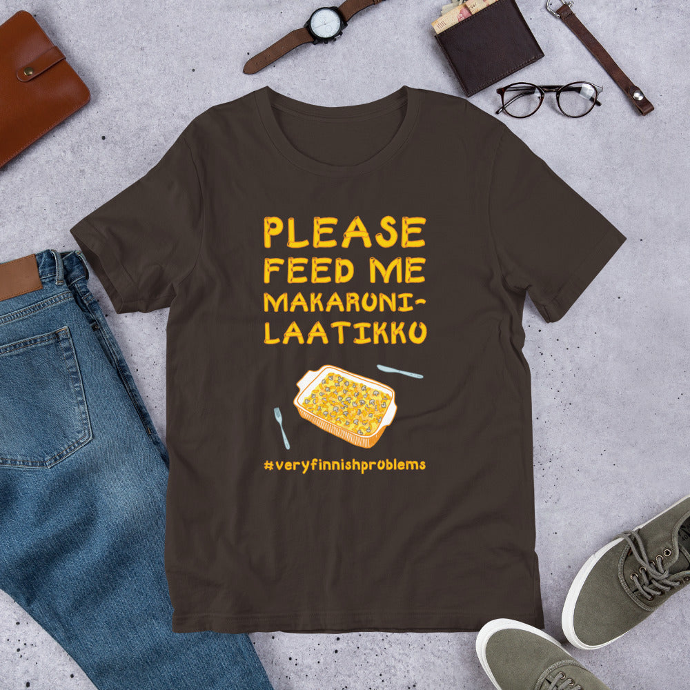 Feed Me Makaronilaatikko Finnish Food T-Shirt - Finnish t-shirt from Very Finnish Problems