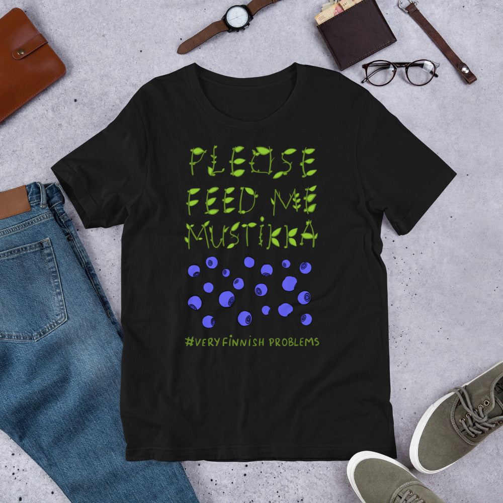 Feed Me Mustikka Finnish Food T-Shirt - alternate view - Very Finnish Problems