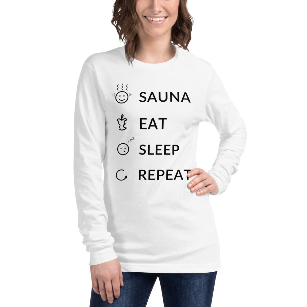 Sauna Eat Sleep Repeat Finnish Long Sleeve Tee - alternate view - Very Finnish Problems