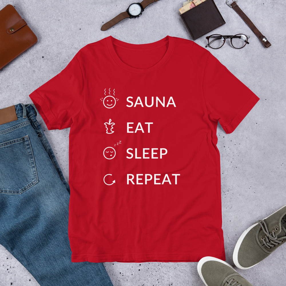 Sauna, Eat, Sleep, Repeat Finnish T-Shirt - Finnish t-shirt from Very Finnish Problems