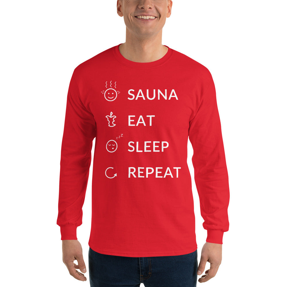 Sauna eat sleep repeat Men’s Long Sleeve Shirt - Finnish long sleeve t-shirt from Very Finnish Problems