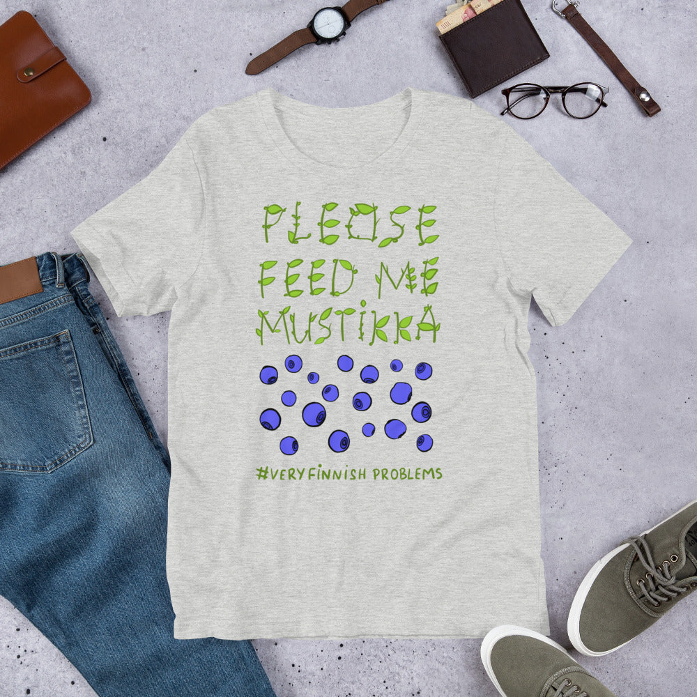 Feed Me Mustikka Finnish Food T-Shirt - Finnish t-shirt from Very Finnish Problems
