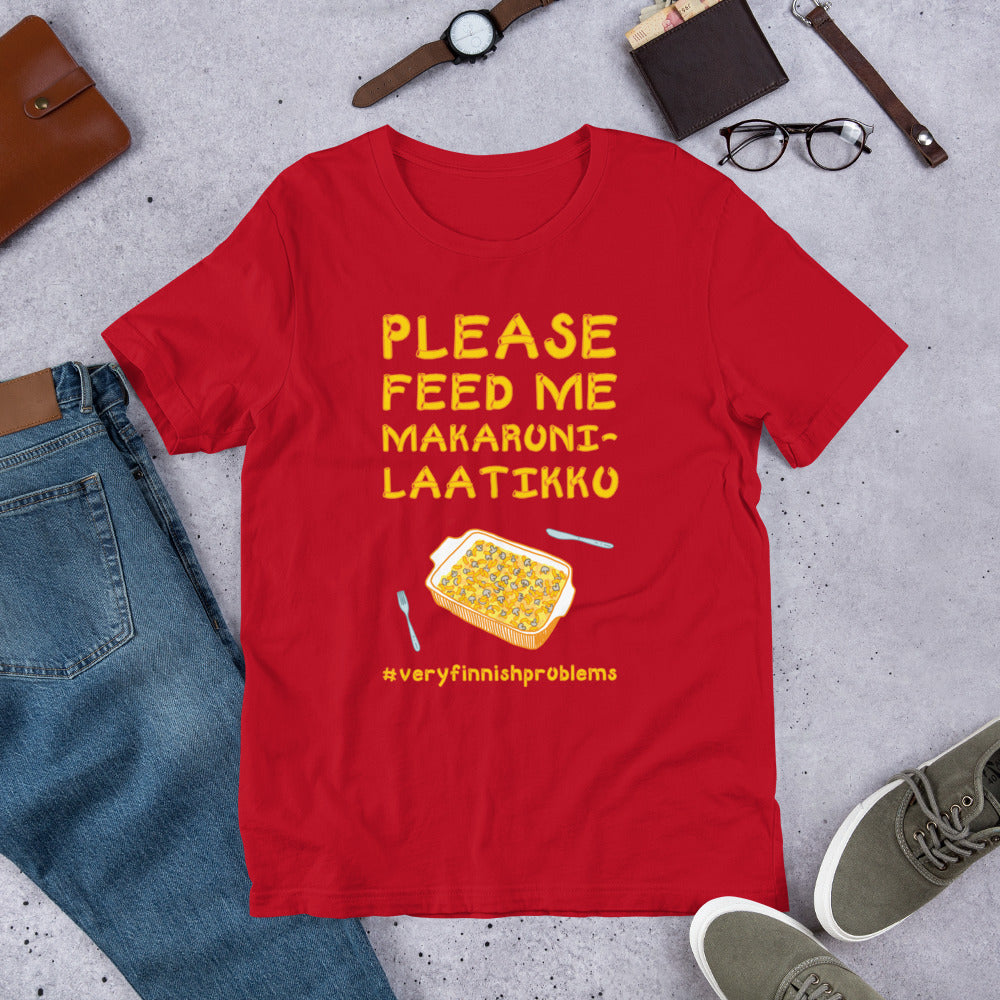 Feed Me Makaronilaatikko Finnish Food T-Shirt - Finnish t-shirt from Very Finnish Problems