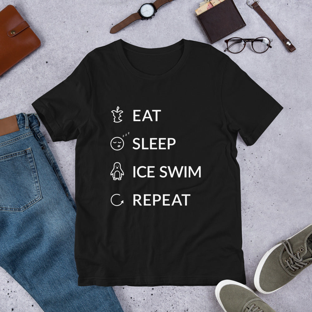 Eat Sleep Ice Swim Repeat Finnish Winter T-Shirt - Very Finnish Problems official t-shirt