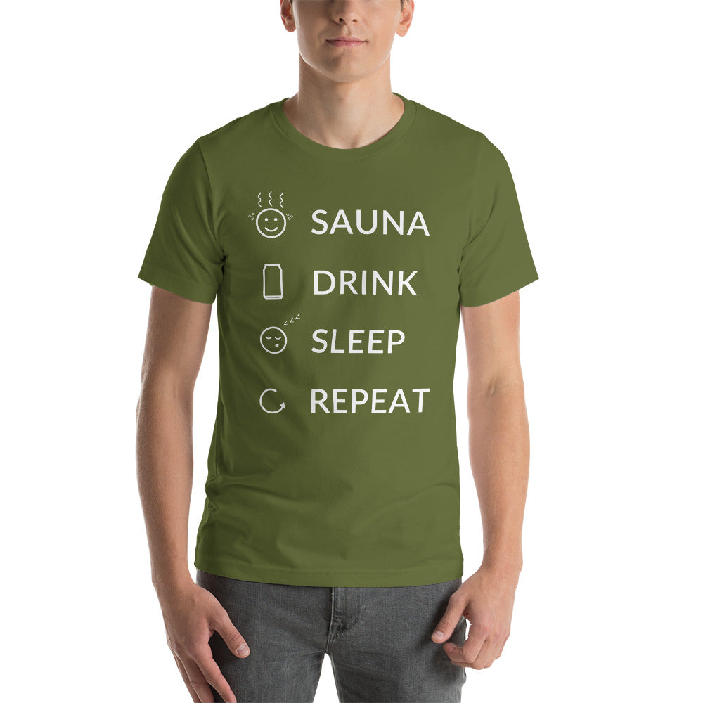 Sauna, Drink, Sleep, Repeat Unisex T-Shirt - Finnish t-shirt from Very Finnish Problems