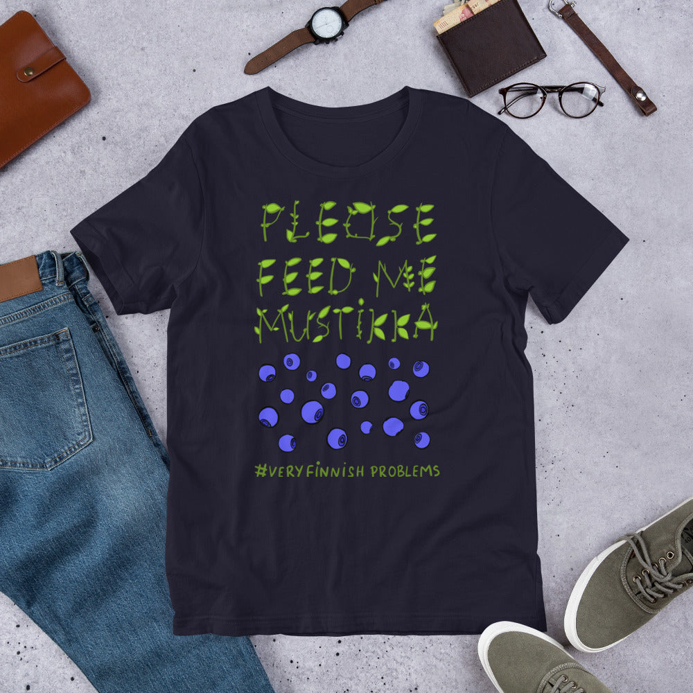 Feed Me Mustikka Finnish Food T-Shirt - alternate view - Very Finnish Problems