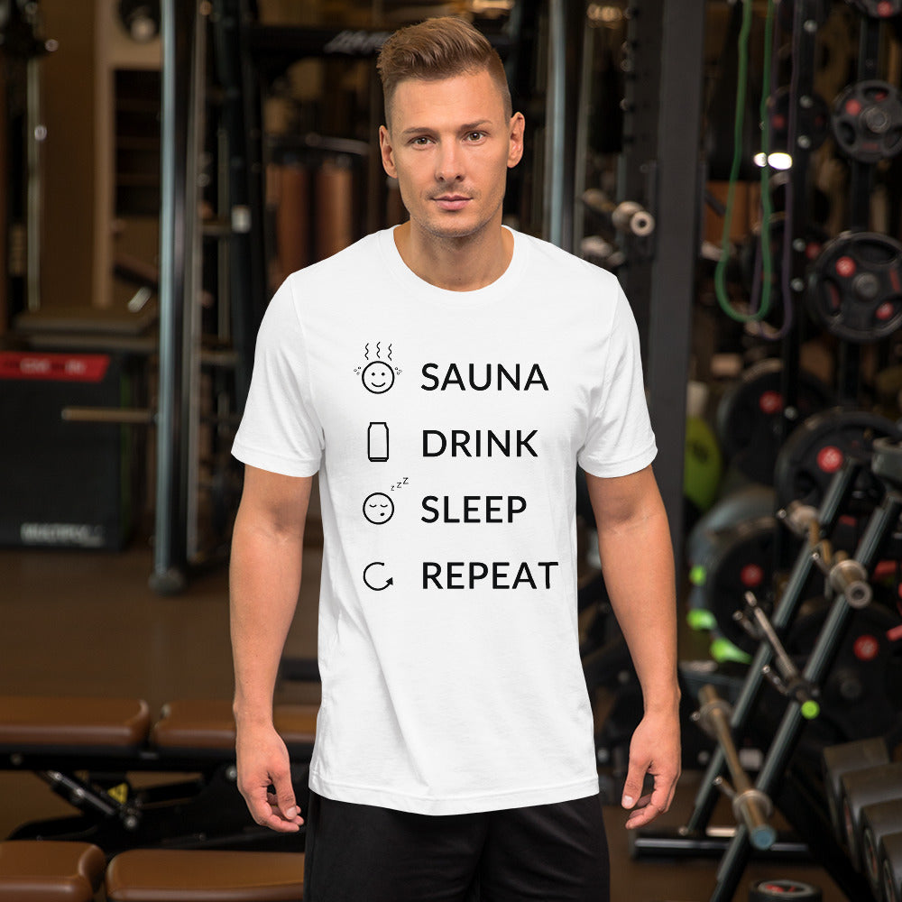 Sauna, Drink, Sleep, Repeat Unisex T-Shirt - Finnish t-shirt from Very Finnish Problems
