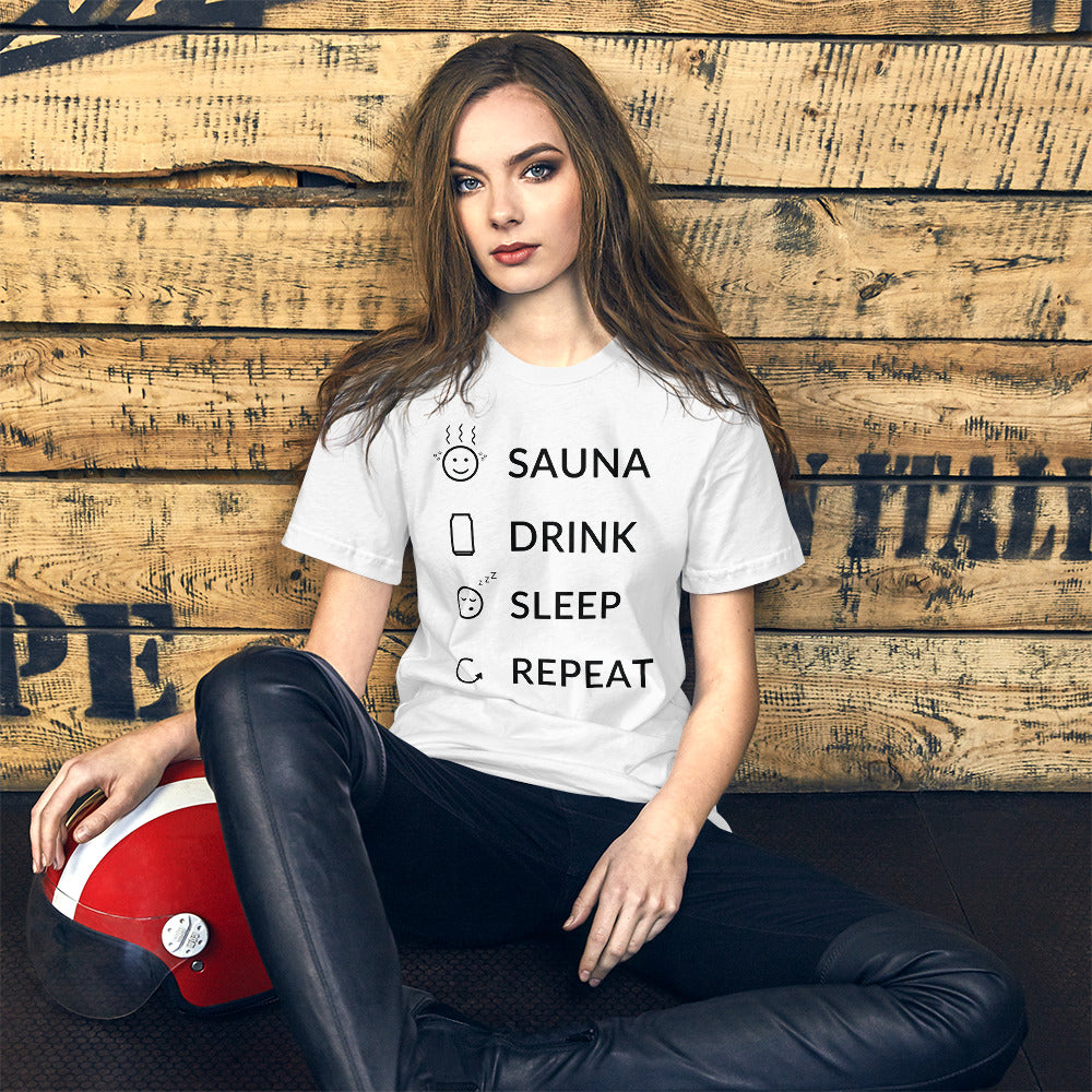 Sauna, Drink, Sleep, Repeat Unisex T-Shirt - Finnish t-shirt from Very Finnish Problems