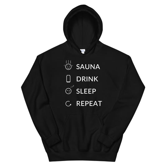 Sauna, Drink, Sleep, Repeat Finnish hoodie - alternate view - Very Finnish Problems