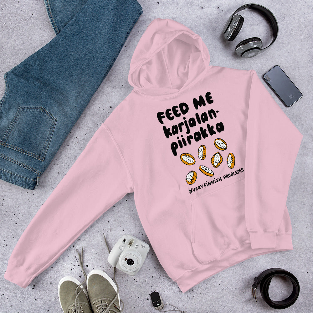 Feed Me Karjalanpiirakka Finnish Food Hoodie - Finnish hoodie from Very Finnish Problems