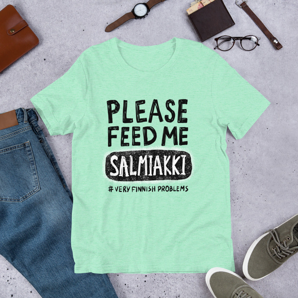 Feed Me Salmiakki Finnish Food T-Shirt - Finnish t-shirt from Very Finnish Problems