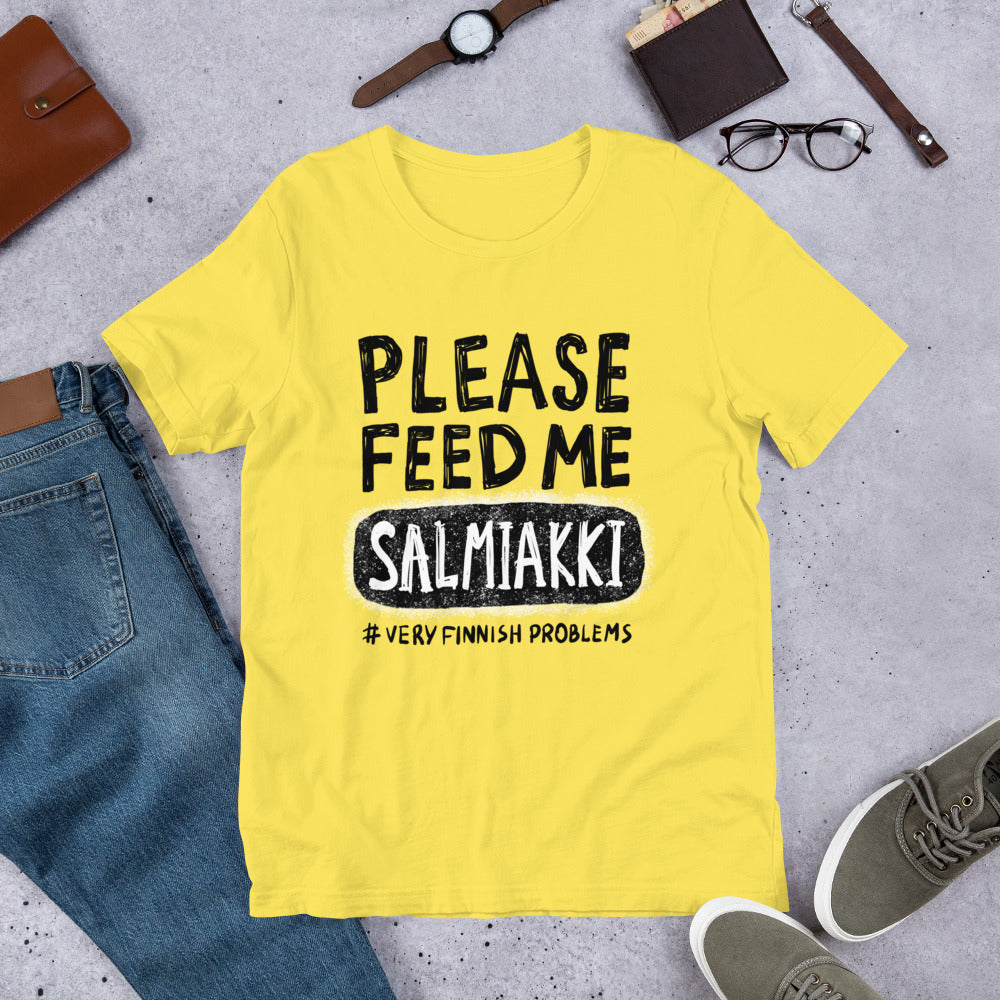 Feed Me Salmiakki Finnish Food T-Shirt - Finnish t-shirt from Very Finnish Problems