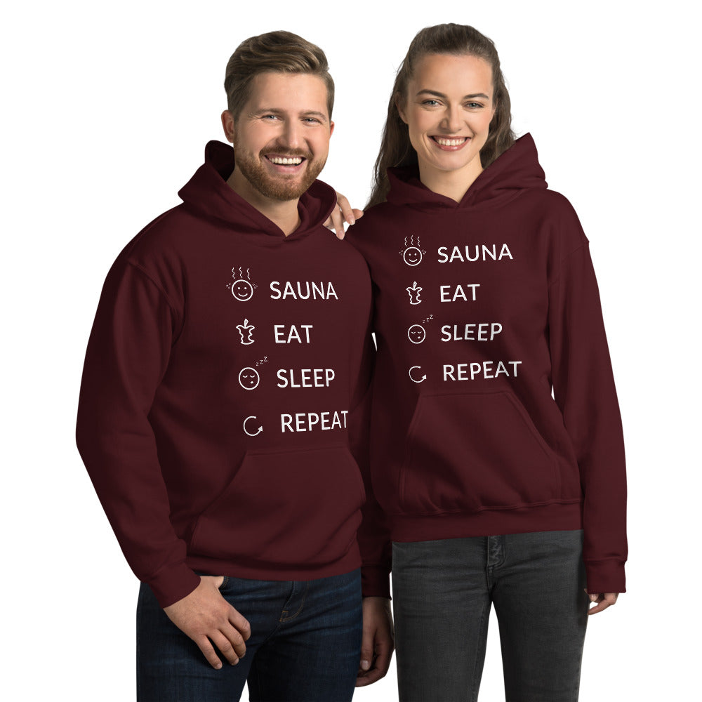 Sauna, Eat, Sleep, Repeat Finnish Lifestyle Hoodie - Finnish hoodie from Very Finnish Problems