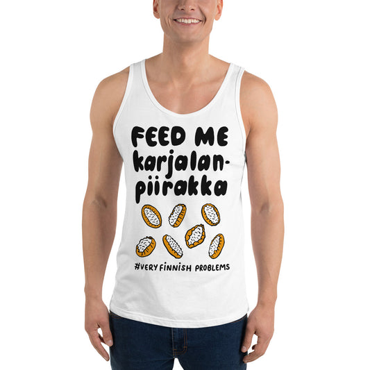 Feed Me Karjalanpiirakka Tank Top Finnish T-Shirt - Very Finnish Problems official t-shirt