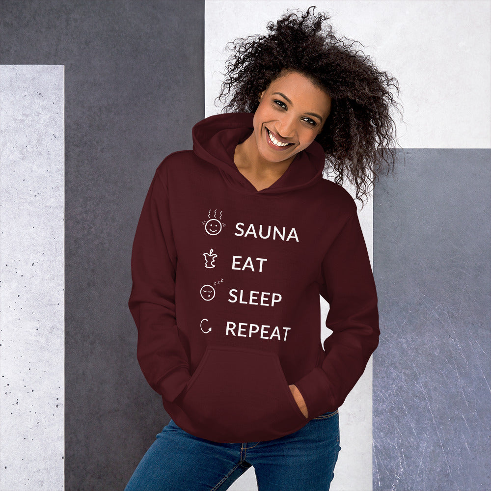 Sauna, Eat, Sleep, Repeat Finnish Lifestyle Hoodie - Finnish hoodie from Very Finnish Problems
