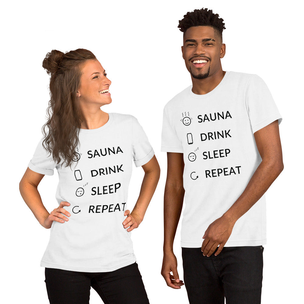 Sauna, Drink, Sleep, Repeat Unisex T-Shirt - Finnish t-shirt from Very Finnish Problems