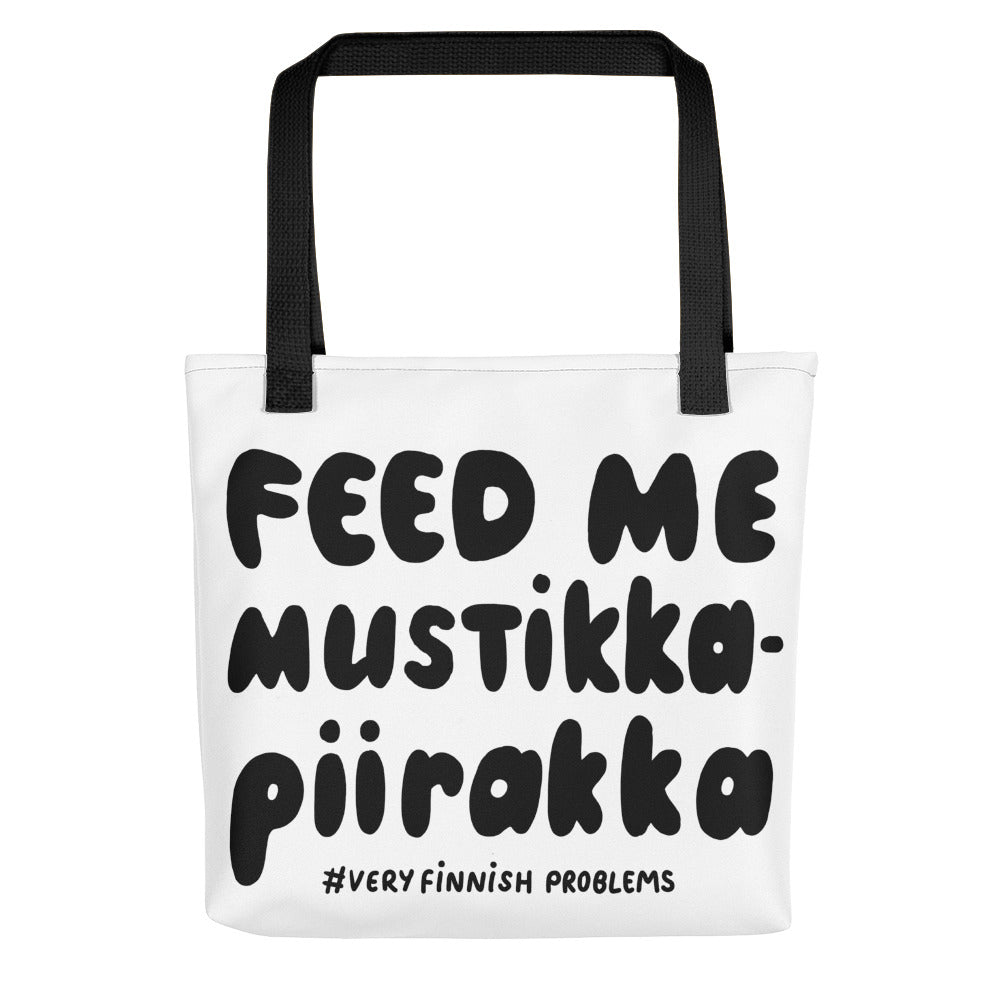 Feed Me Mustikkapiirakka Finnish Food Tote Bag - Very Finnish Problems official tote bag