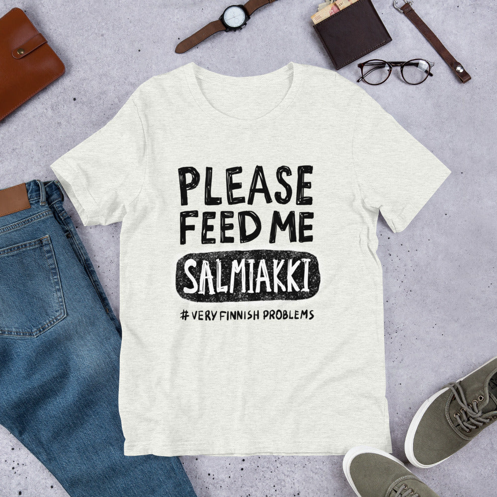 Feed Me Salmiakki Finnish Food T-Shirt - Finnish t-shirt from Very Finnish Problems