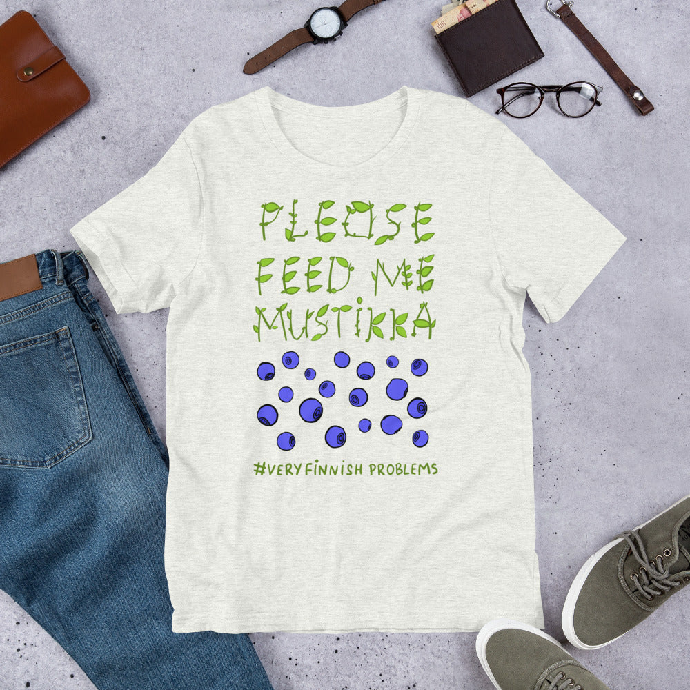Feed Me Mustikka Finnish Food T-Shirt - Finnish t-shirt from Very Finnish Problems